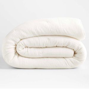 NEW Crate & Barrel Aire Crinkle Cotton Linen Blend Cream Full/Queen Comforter